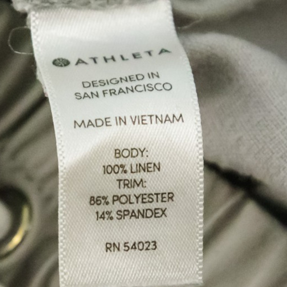 Athleta Size 4 Gray Bali Linen Drawstring Pull On Waist Tapered Leg Cuffed Pants - Picture 4 of 6